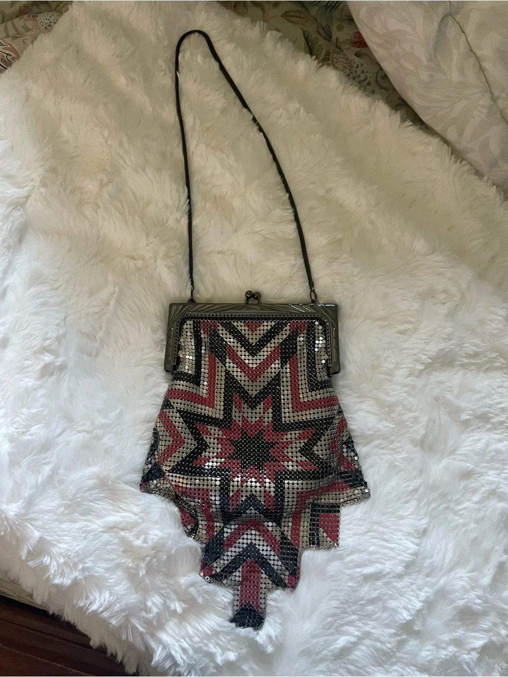 Beaded Star Pattern Evening Bag - Black & Red